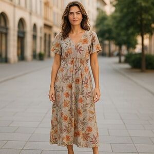 Lovestitch Women's Floral Maxi Dress S Bohemian V-Neck Multicolor Flowy Casual